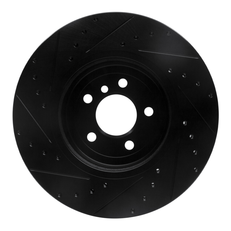 BMW ActiveHybrid 5 Brake Rotor (1) - Front Right - R1 Concepts - Drilled & Slotted - Black - `11-`19